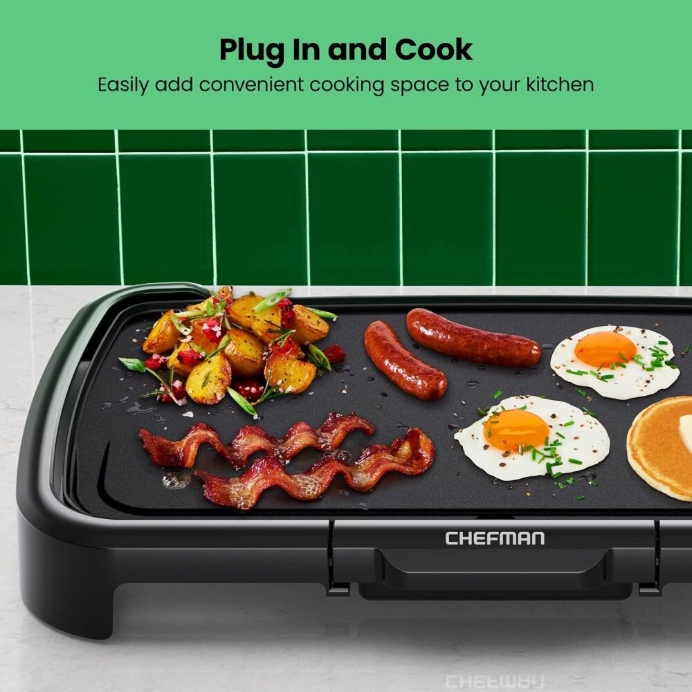 slide 2 of 5, Chefman Xl Electric Griddle W/ Temp Control, Immersible Flat Top - Black, 10 in x 20 in