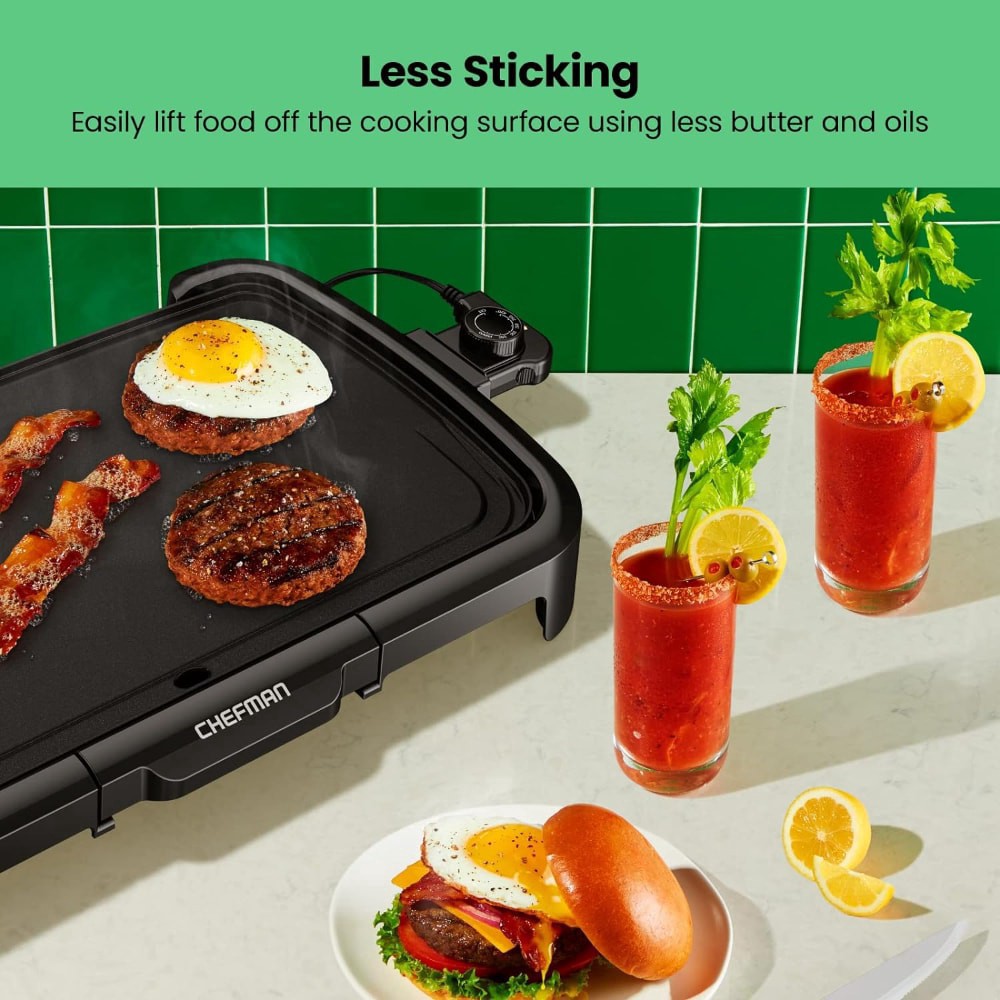 slide 4 of 5, Chefman Xl Electric Griddle W/ Temp Control, Immersible Flat Top - Black, 10 in x 20 in