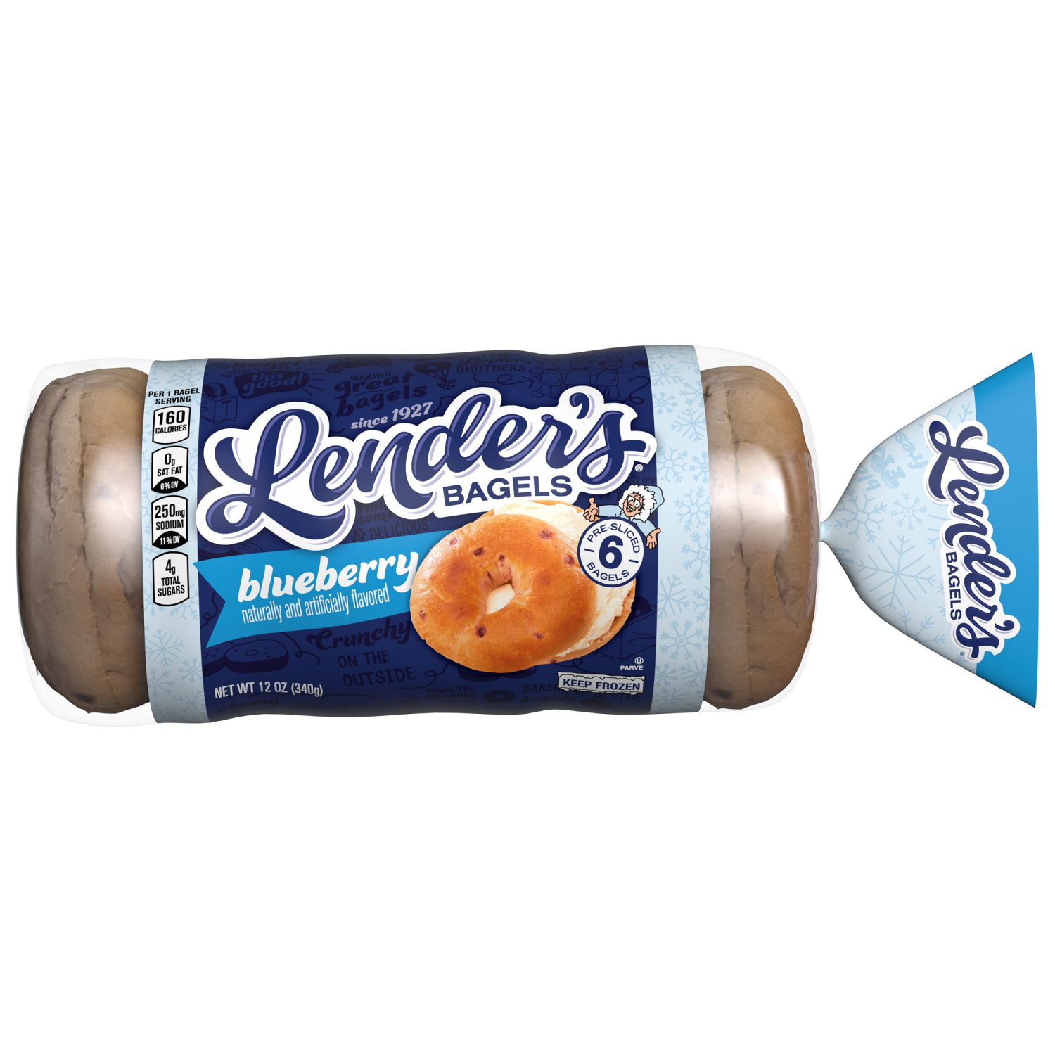 slide 1 of 1, Lender's Original Blueberry Bagels, 6 count, Pre-sliced Frozen Bagels, 12 oz Bag, 12 oz