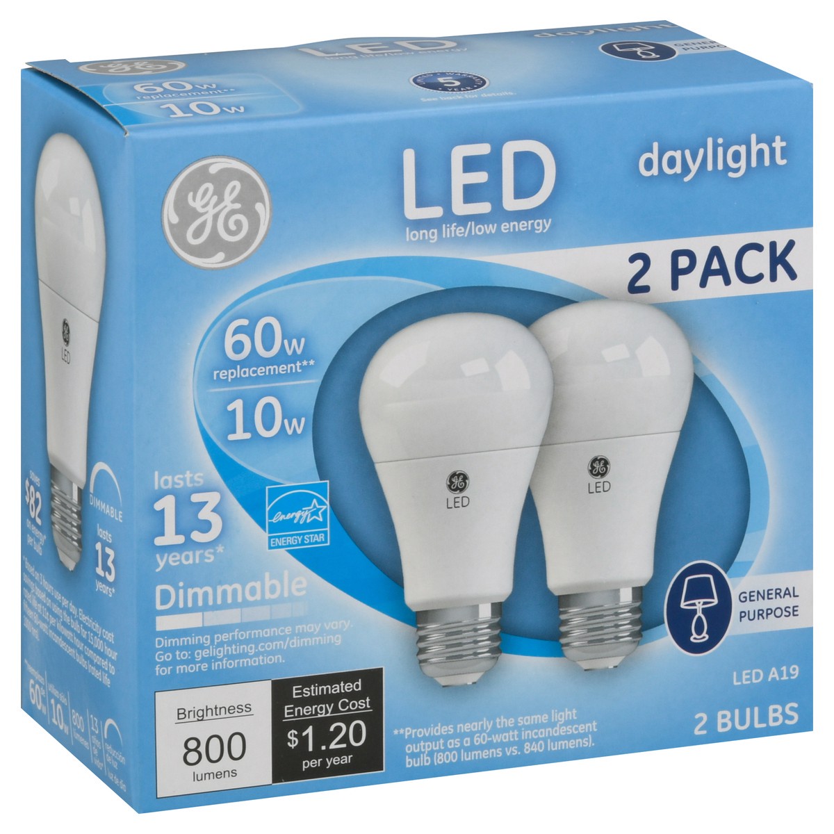 slide 2 of 9, GE 10 Watts Daylight LED Light Bulbs 2 Pack 2 ea, 2 ct