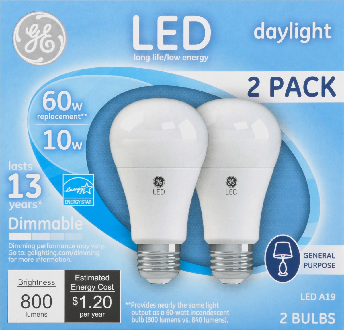 slide 6 of 9, GE 10 Watts Daylight LED Light Bulbs 2 Pack 2 ea, 2 ct