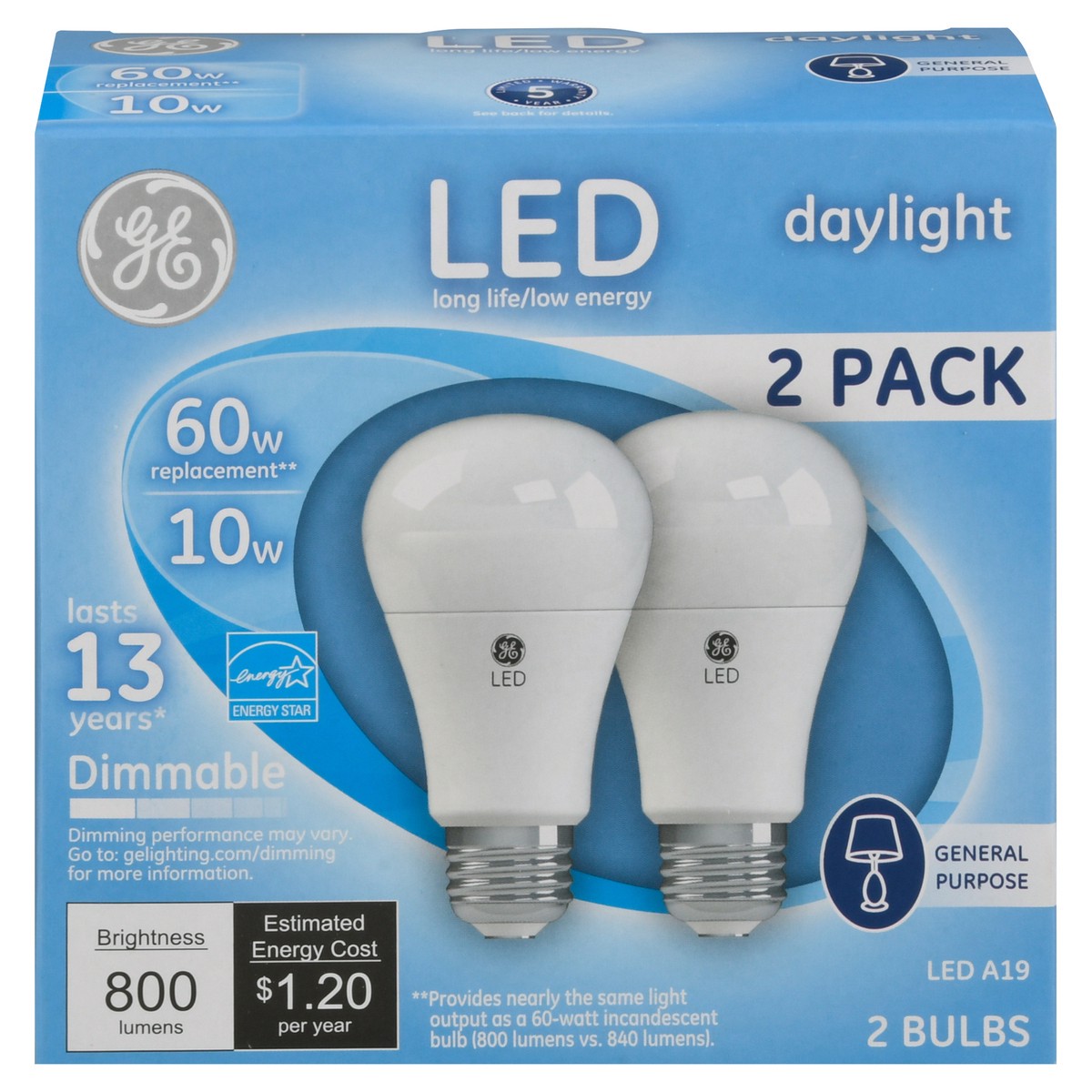 slide 1 of 9, GE 10 Watts Daylight LED Light Bulbs 2 Pack 2 ea, 2 ct