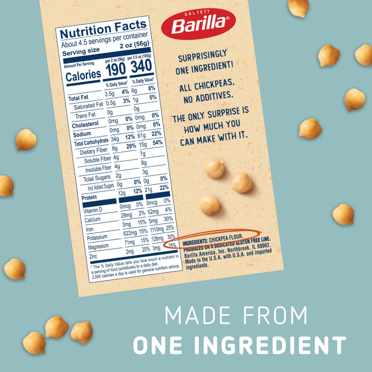 slide 4 of 5, Barilla Legume Chickpea Pasta, Rotini, 8.8 oz