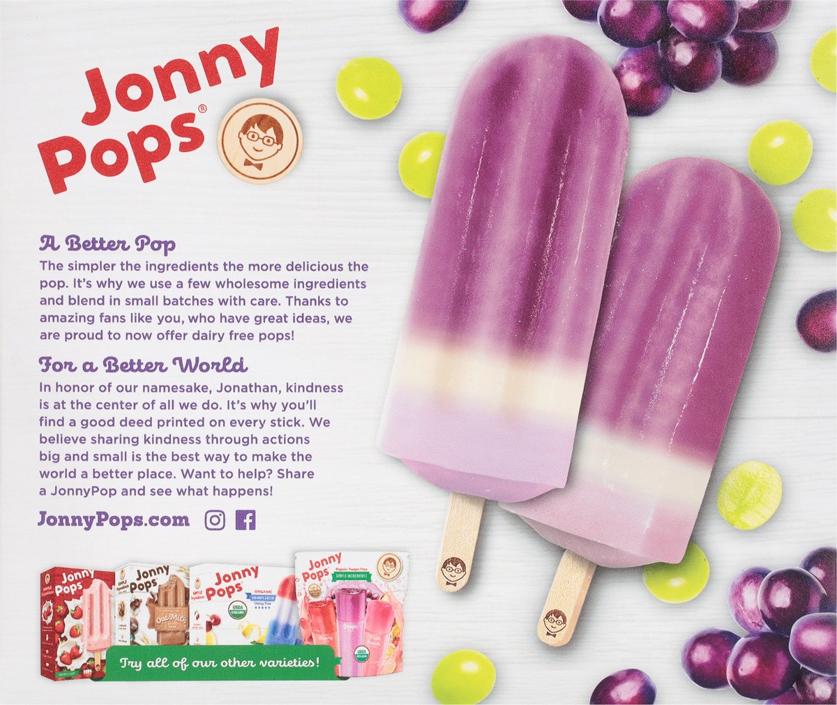 slide 9 of 9, Jonny Pops Dairy Free Organic Grape Pops 8 - 1.85 fl oz Pops, 14.8 fl oz