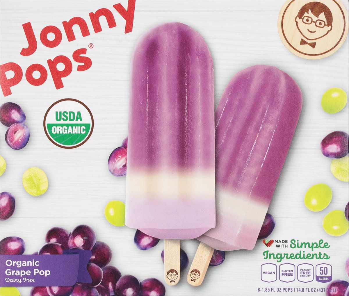 slide 5 of 9, Jonny Pops Dairy Free Organic Grape Pops 8 - 1.85 fl oz Pops, 14.8 fl oz