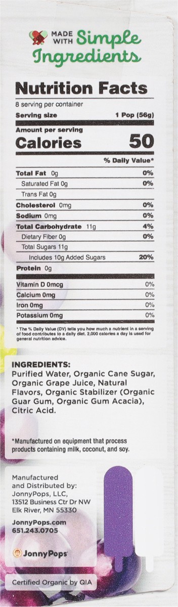 slide 8 of 9, Jonny Pops Dairy Free Organic Grape Pops 8 - 1.85 fl oz Pops, 14.8 fl oz