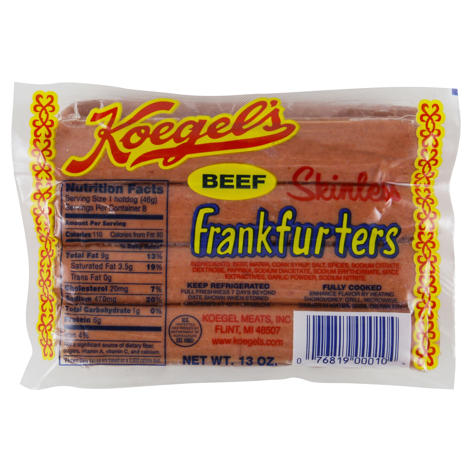 slide 1 of 2, Koegel's Skinless Beef Franks, 13 oz, 13 oz