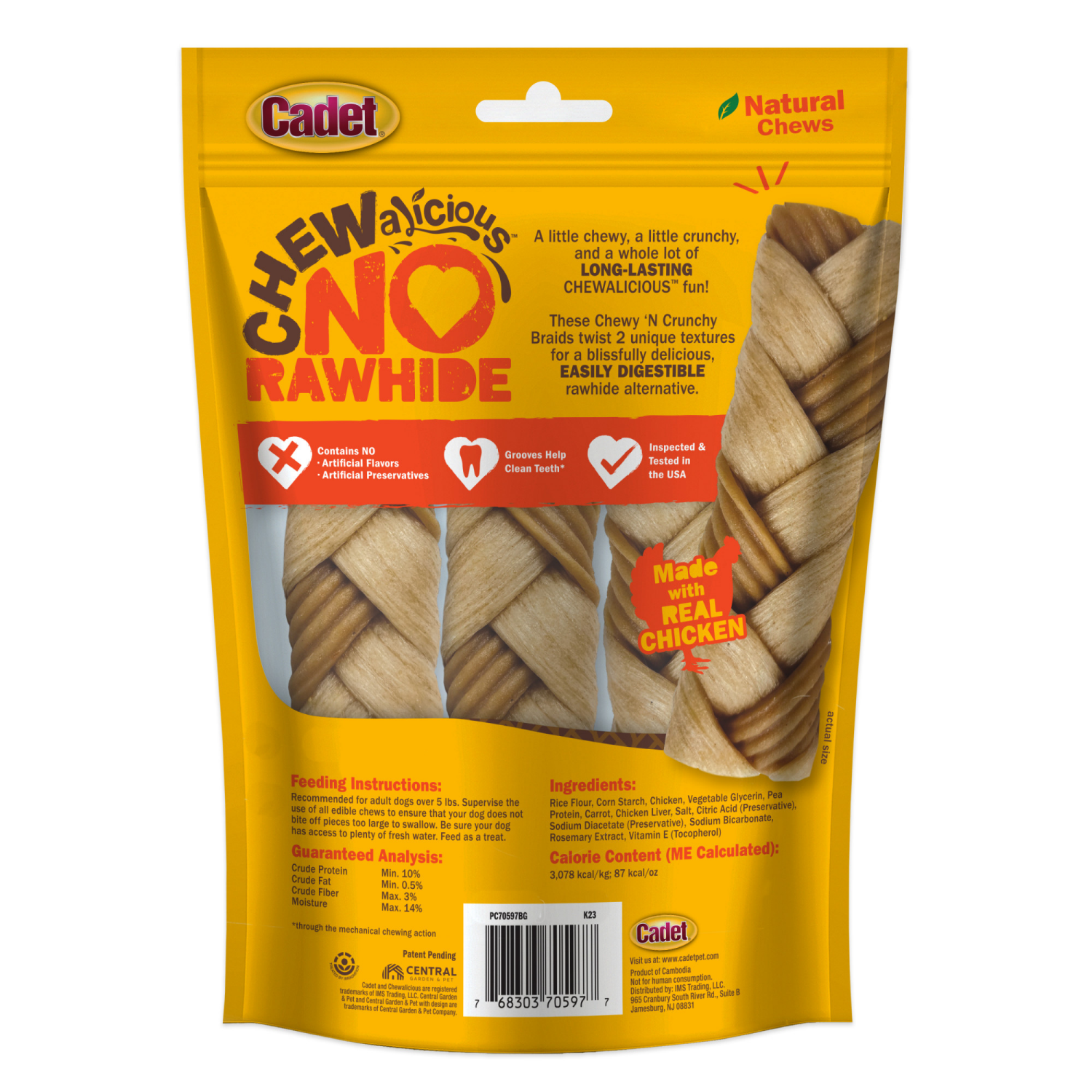slide 2 of 3, Cadet Chewalicious Chewy 'N Crunchy Rawhide-Free Natural Braids Small (3 Count), 3 ct