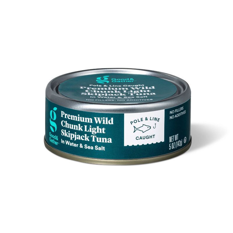 slide 1 of 3, Premium Wild Skipjack Chunk Light Tuna in Water and Sea Salt - 5oz - Good & Gather™, 5 oz