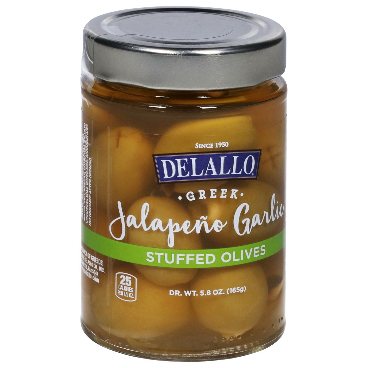 slide 2 of 9, DeLallo Greek Jalapeno Garlic Stuffed Olives 5.8 oz, 5.8 oz