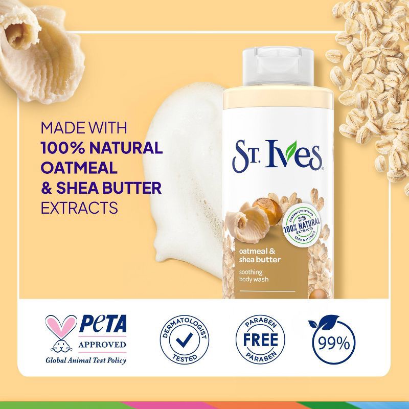 slide 5 of 8, St. Ives Oatmeal & Shea Butter Plant-Based Natural Body Wash Soap - 22 fl oz, 22 fl oz