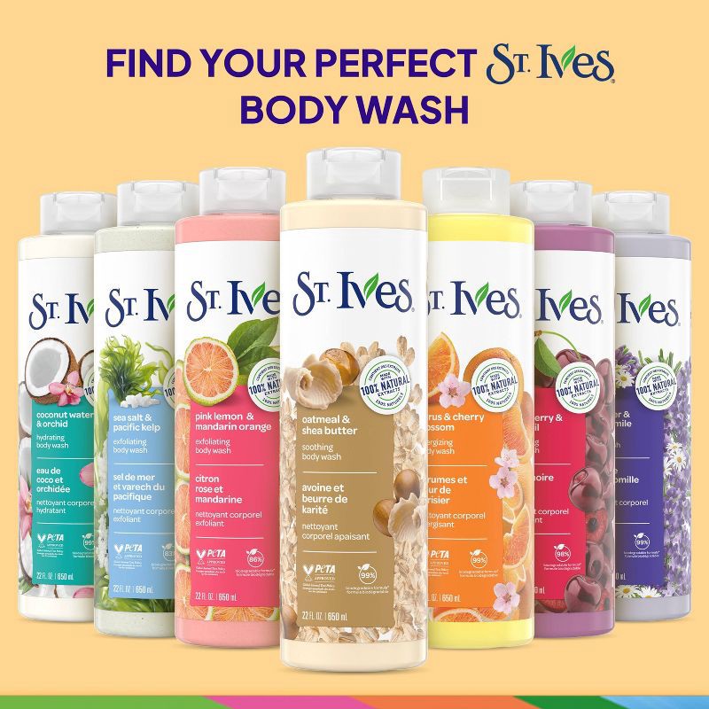slide 7 of 8, St. Ives Oatmeal & Shea Butter Plant-Based Natural Body Wash Soap - 22 fl oz, 22 fl oz