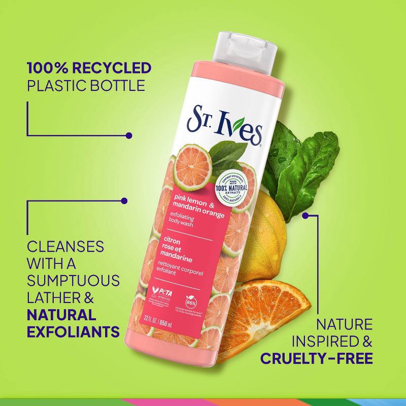 slide 3 of 8, St. Ives Pink Lemon & Mandarin Orange Plant-Based Natural Body Wash Soap - 22 fl oz, 22 fl oz