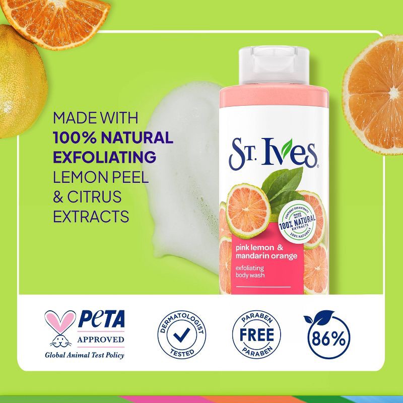 slide 5 of 8, St. Ives Pink Lemon & Mandarin Orange Plant-Based Natural Body Wash Soap - 22 fl oz, 22 fl oz