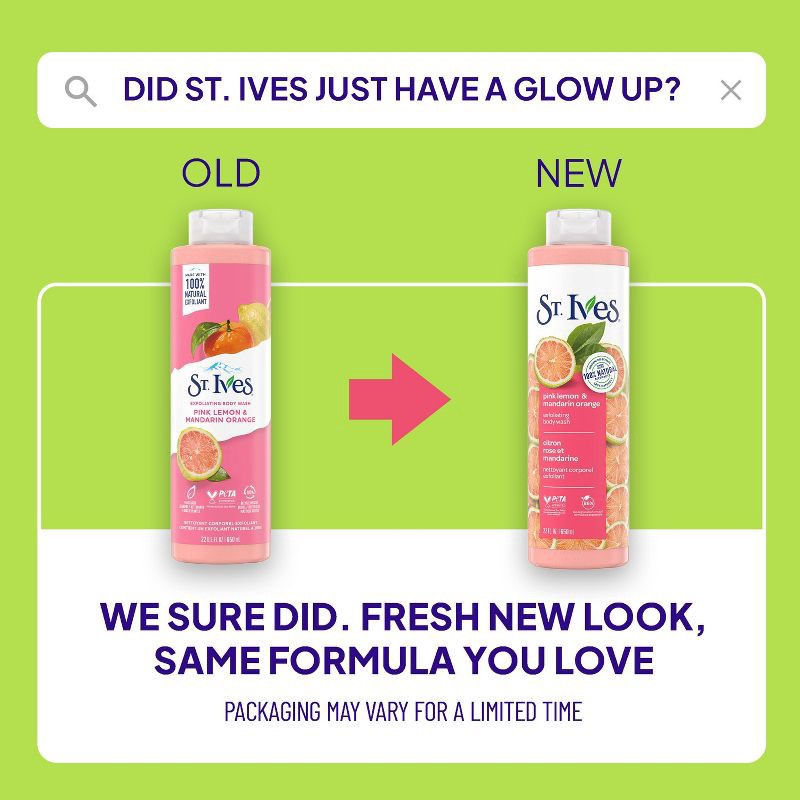 slide 8 of 8, St. Ives Pink Lemon & Mandarin Orange Plant-Based Natural Body Wash Soap - 22 fl oz, 22 fl oz