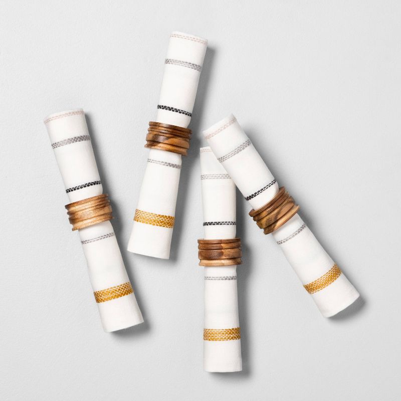 slide 3 of 3, Hearth & Hand with Magnolia 4pc Wooden Napkin Ring Set Brown - Hearth & Hand™ with Magnolia: Sculpted Design, Table Decor Accessory, 4 ct