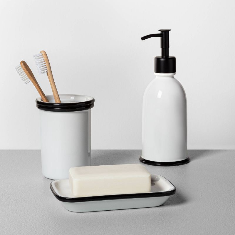 slide 2 of 3, Stoneware Soap Pump White/Black - Hearth & Hand with Magnolia, 1 ct