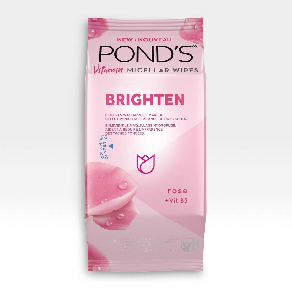 slide 3 of 5, Pond's Brighten Micellar Facial Wipes - Vit B3 - Rose, 25 ct