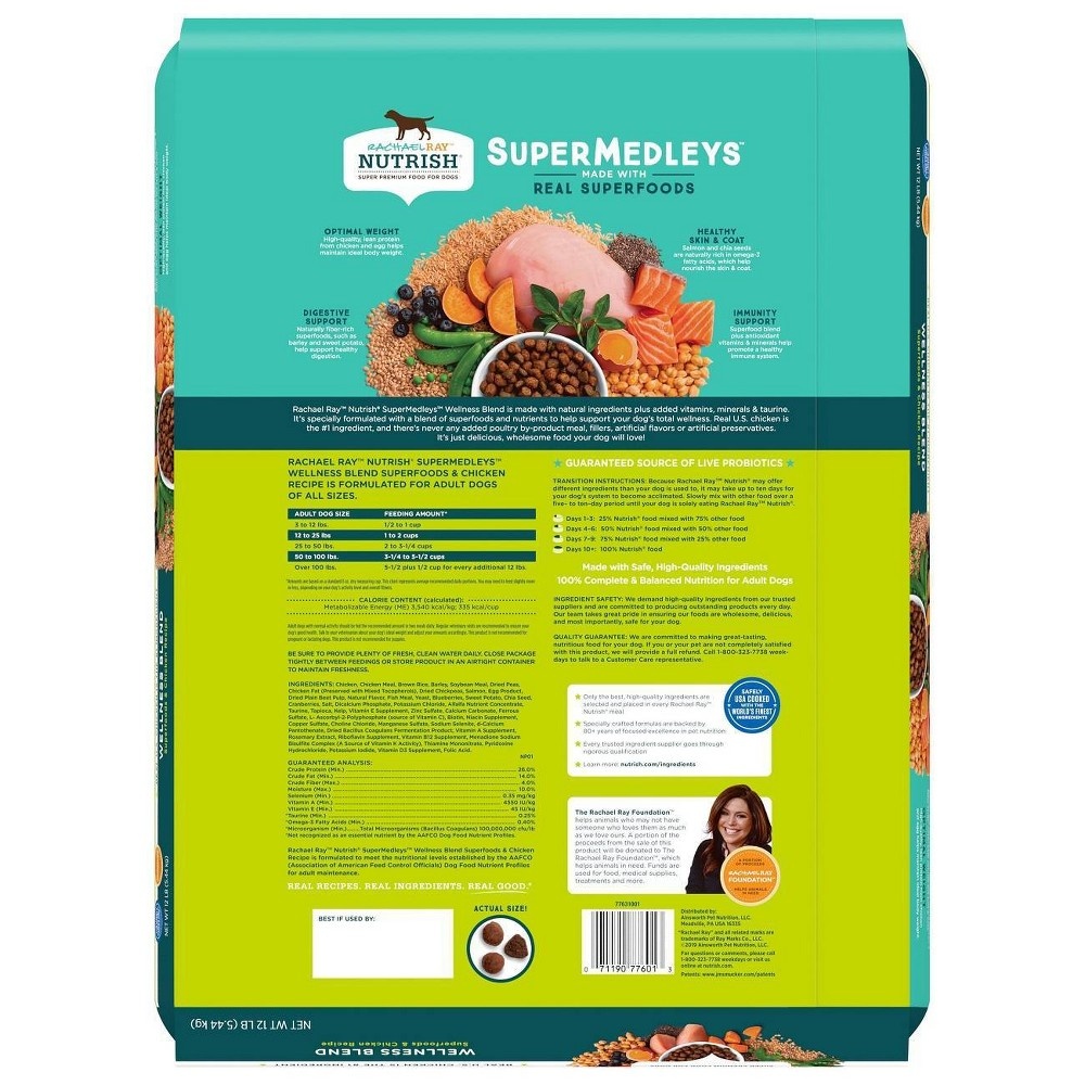 slide 6 of 9, Rachael Ray Nutrish Super Medleys Wellness Blend Superfoods & Chicken Recipe Adult Super Premium Dry Dog Food - 12lbs, 12 lb