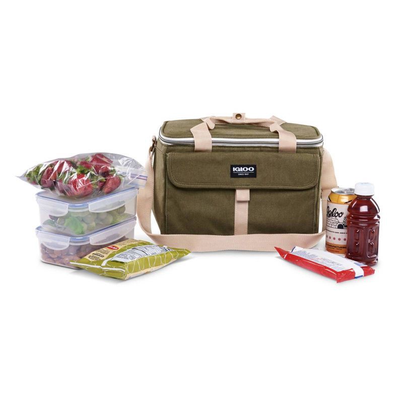 slide 2 of 13, Igloo Nostalgia Lunch Sack - Olive: Insulated Polyester Canvas with Front Pocket, 1 ct