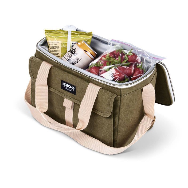 slide 3 of 13, Igloo Nostalgia Lunch Sack - Olive: Insulated Polyester Canvas with Front Pocket, 1 ct