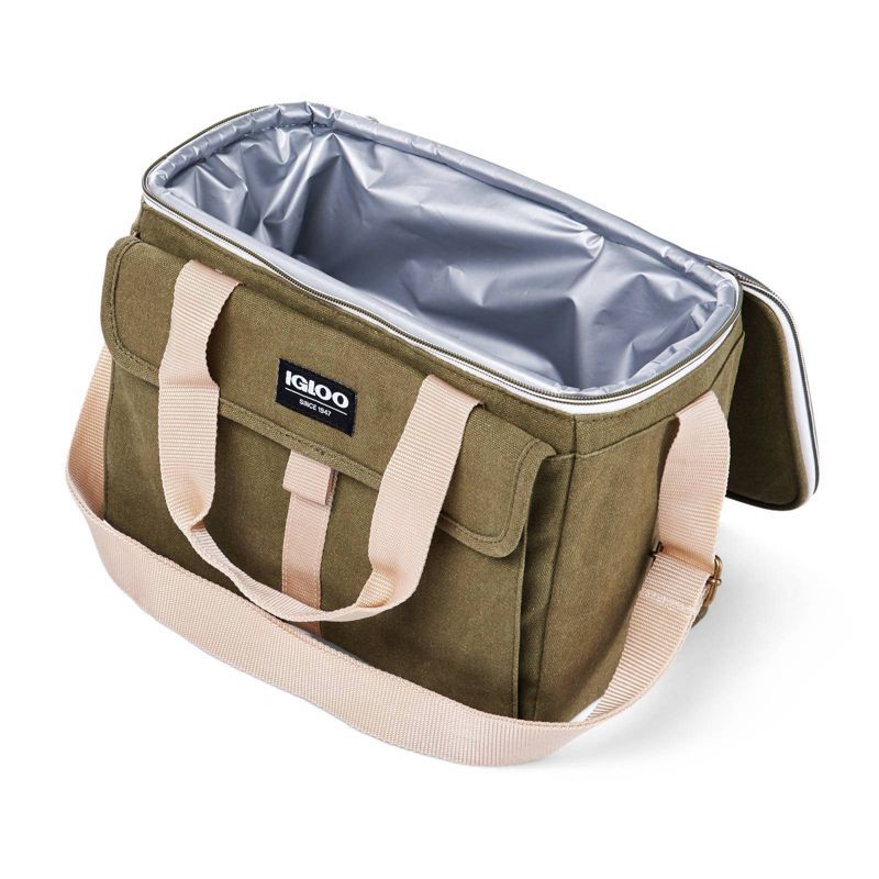 slide 12 of 13, Igloo Nostalgia Lunch Sack - Olive: Insulated Polyester Canvas with Front Pocket, 1 ct