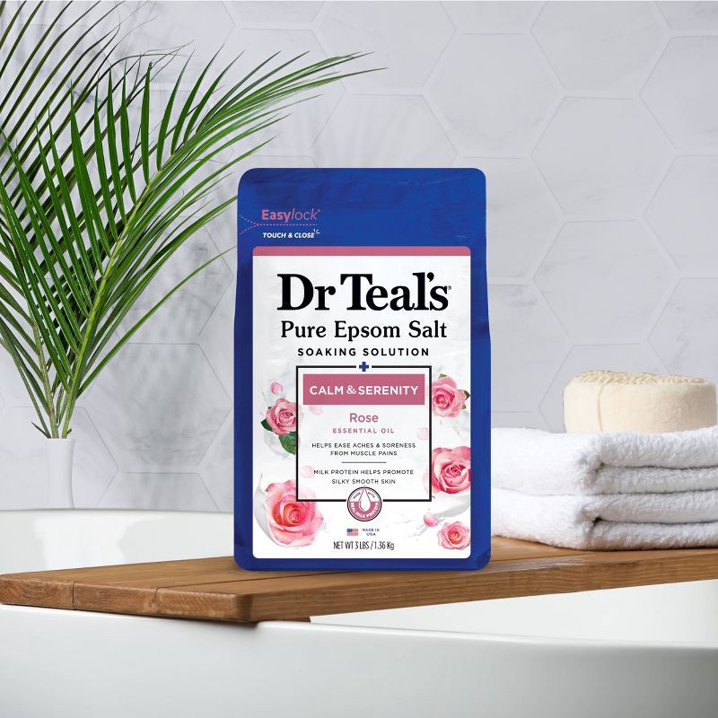 slide 4 of 6, Dr Teal's Epsom Salt Magnesium Soak - Calm & Serenity with Rose Essential Oil & Milk Protein - 3 lbs, 3 lb