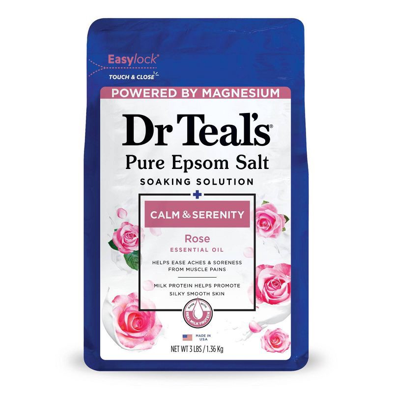 slide 1 of 6, Dr Teal's Epsom Salt Magnesium Soak - Calm & Serenity with Rose Essential Oil & Milk Protein - 3 lbs, 3 lb