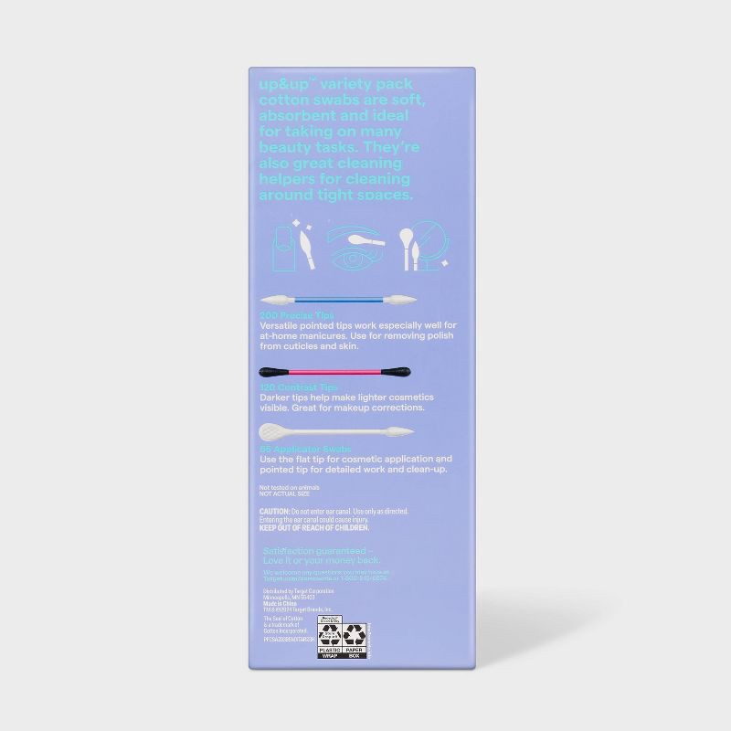 slide 3 of 3, Cosmetic Cotton Swab Combo Pack - 385ct - up&up™, 385 ct