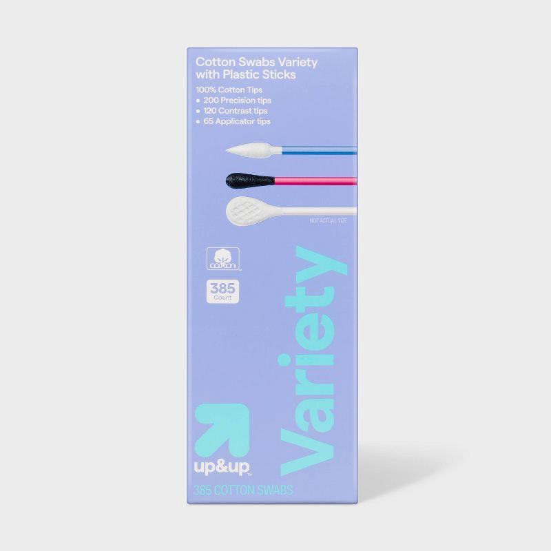 slide 1 of 3, Cosmetic Cotton Swab Combo Pack - 385ct - up&up™, 385 ct