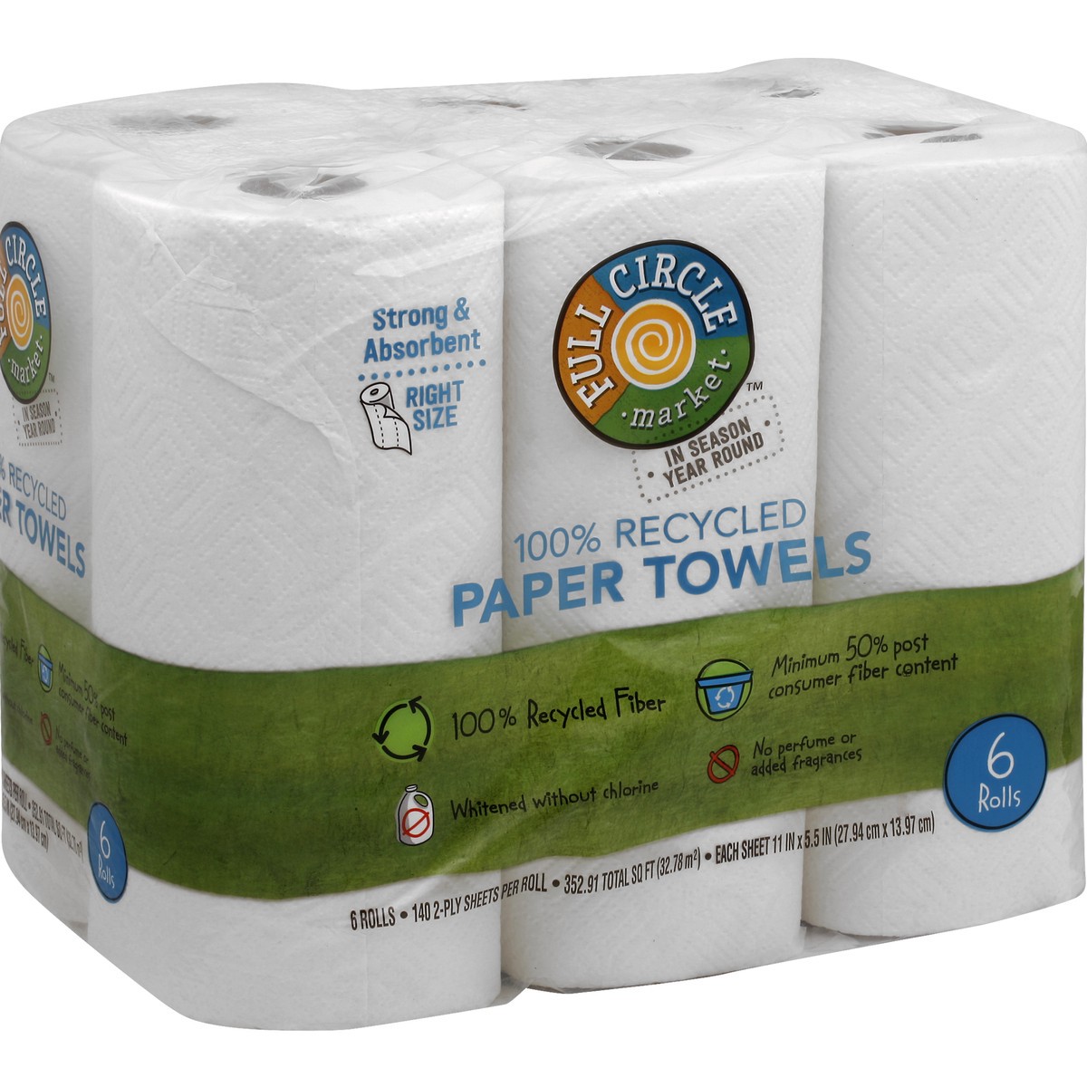 slide 5 of 8, Full Circle Market Right Size 100% Recycled 2-Ply Paper Towels 6 ea, 6 ct