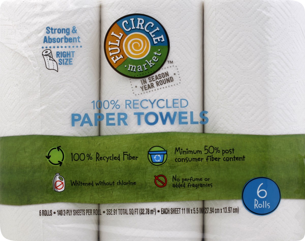 slide 3 of 8, Full Circle Market Right Size 100% Recycled 2-Ply Paper Towels 6 ea, 6 ct