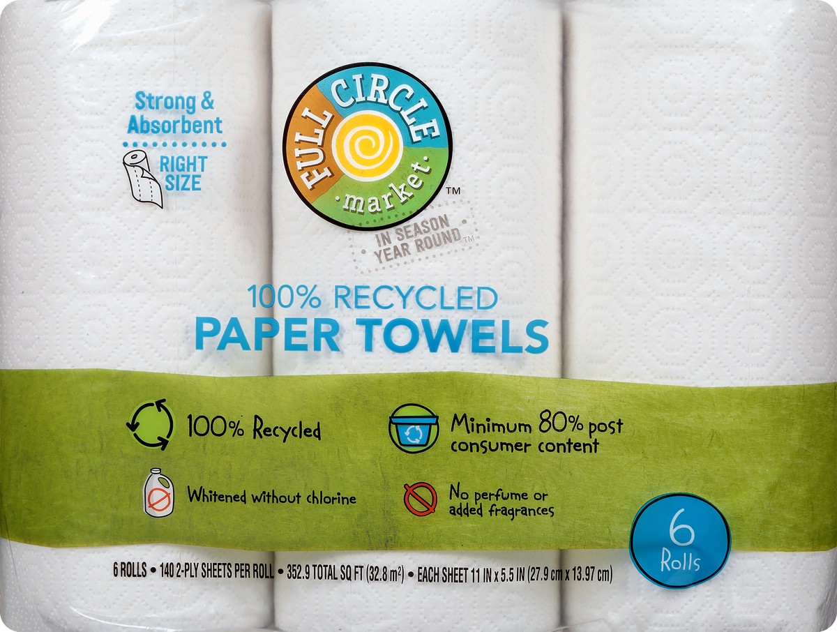 slide 1 of 8, Full Circle Market Right Size 100% Recycled 2-Ply Paper Towels 6 ea, 6 ct