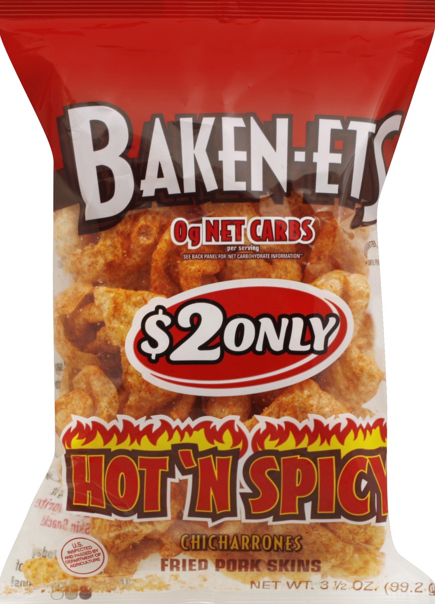 slide 5 of 6, BAKEN-ETS Chicharrones Hot 'N Spicy Fried Pork Skins, 3.5 oz