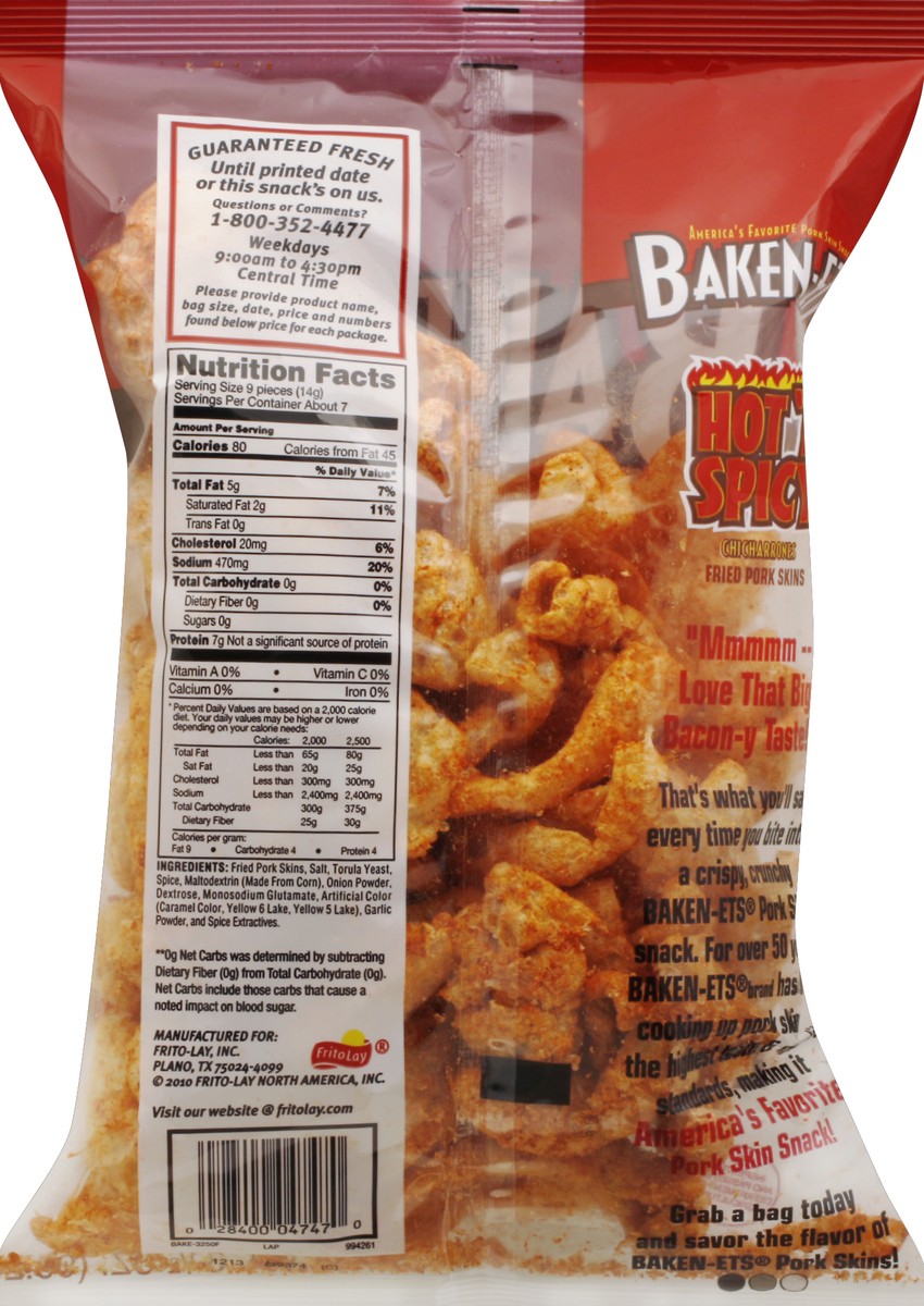 slide 6 of 6, BAKEN-ETS Chicharrones Hot 'N Spicy Fried Pork Skins, 3.5 oz