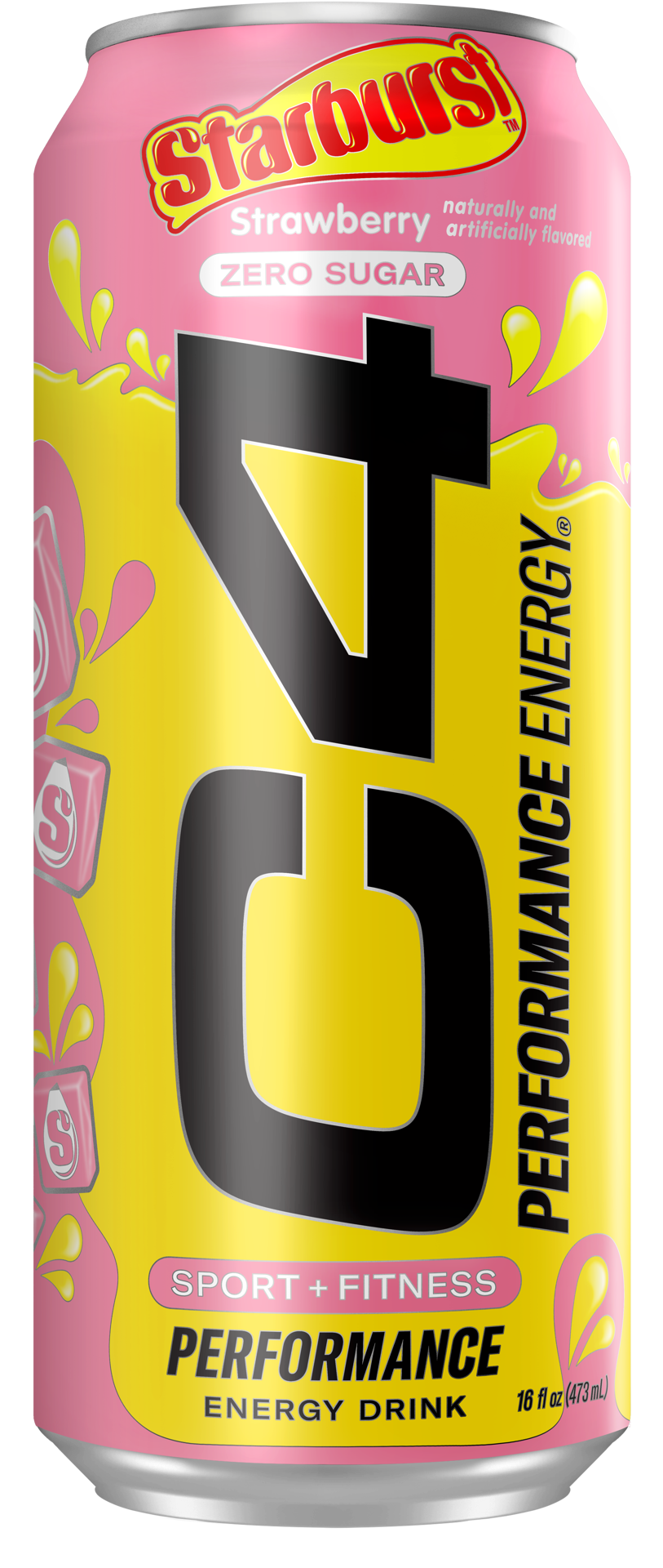 slide 1 of 9, C4 Energy, C4 Energy Starburst - Yellow Can, Carbonated, Strawberry Starburst, 16 oz