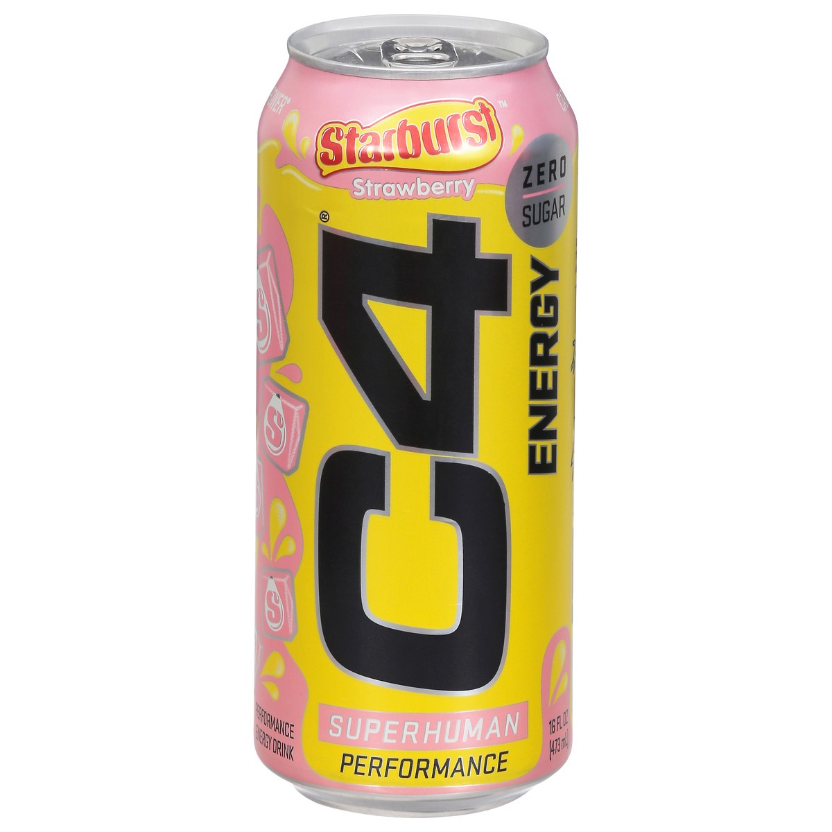 slide 1 of 9, C4 Energy, C4 Energy Starburst - Yellow Can, Carbonated, Strawberry Starburst, 16 oz