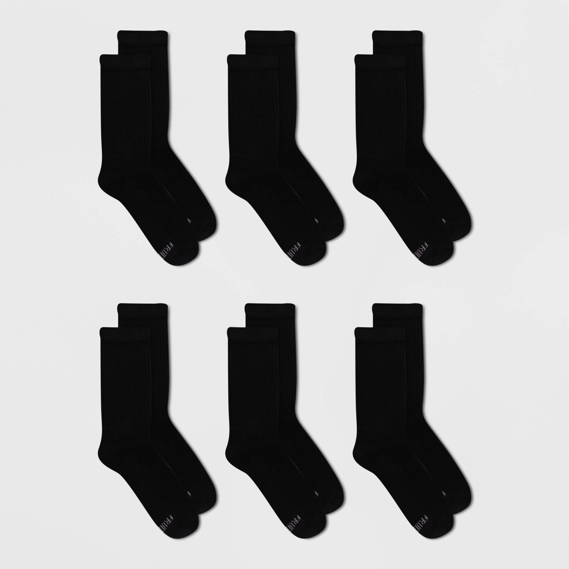 slide 1 of 3, Fruit of the Loom Women's Cushioned 6pk Crew Athletic Socks - Black 4-10, 6 ct