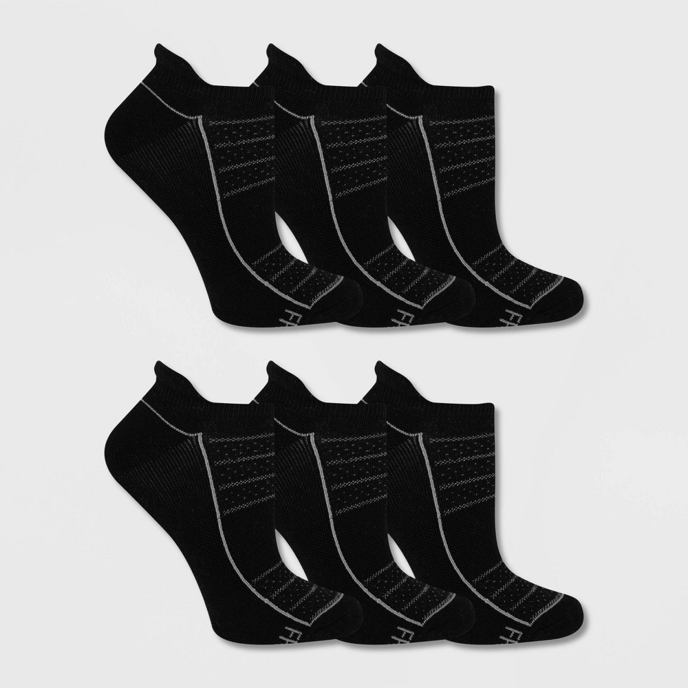slide 2 of 3, Fruit of the Loom Women's Breathable Cushioned 6pk No Show Tab Athletic Socks - Black 4-10, 6 ct