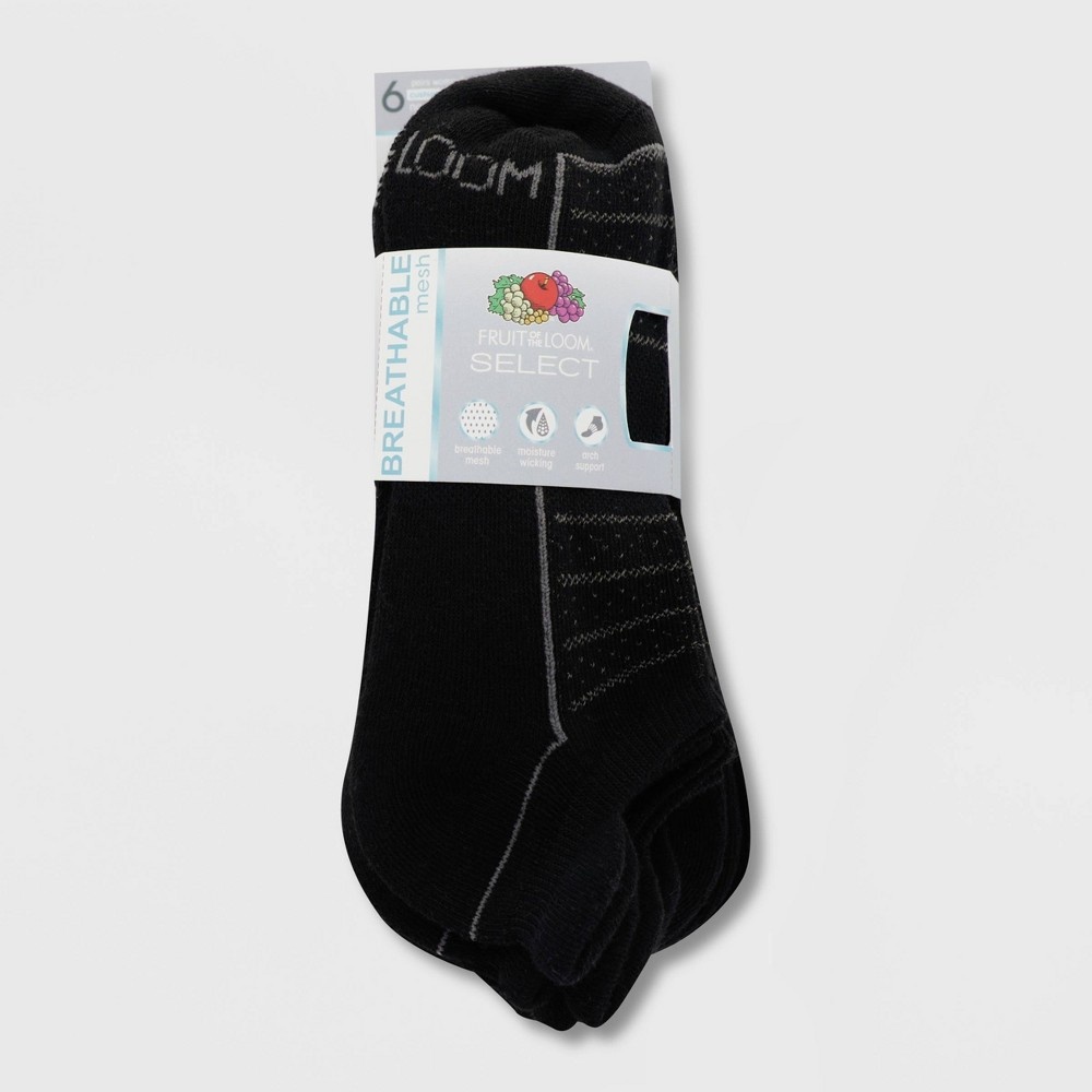 slide 3 of 3, Fruit of the Loom Women's Breathable Cushioned 6pk No Show Tab Athletic Socks - Black 4-10, 6 ct