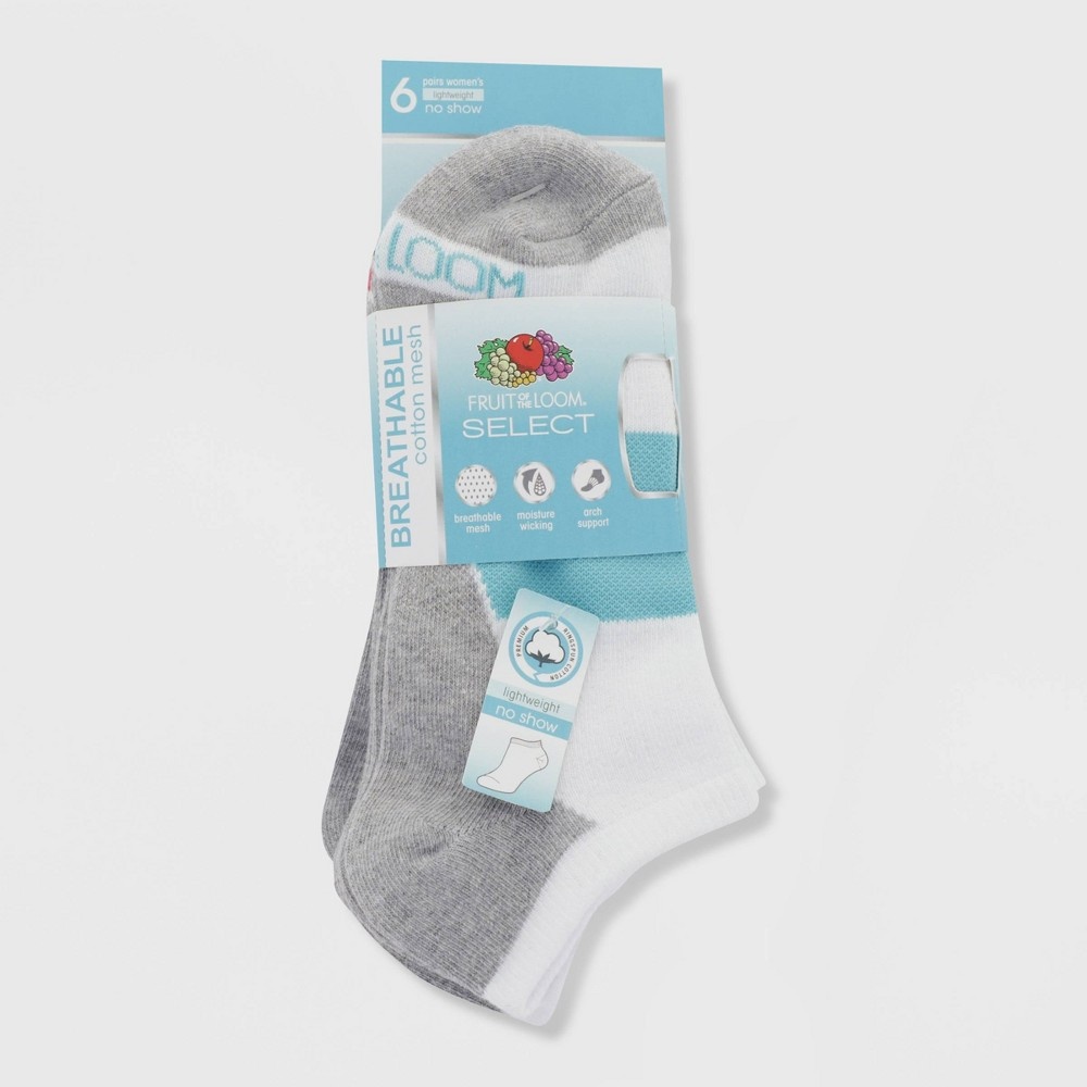slide 3 of 3, Fruit of the Loom Women's Breathable Cotton Cushioned 6pk No Show Athletic Socks - White 4-10, 6 ct