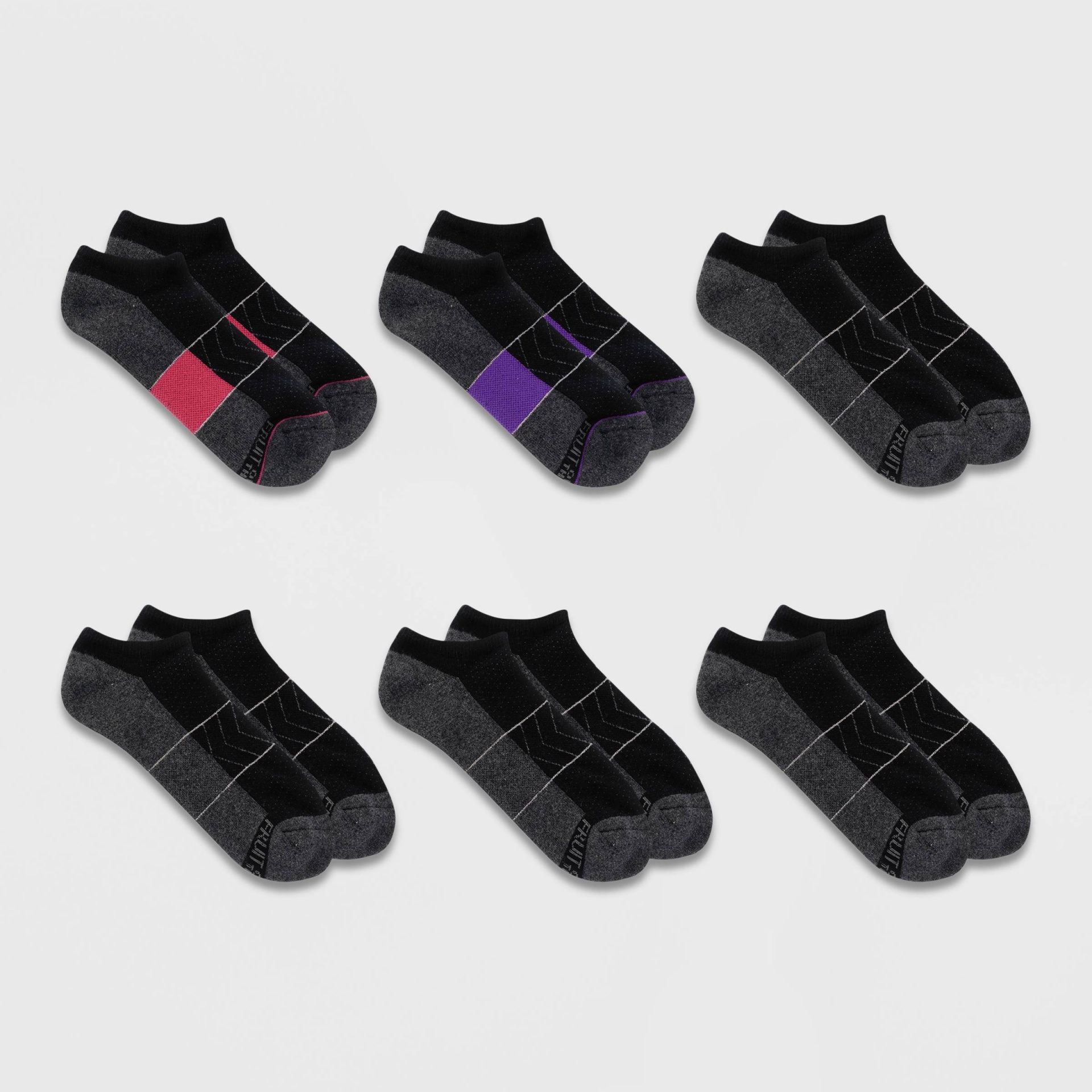 slide 1 of 3, Fruit of the Loom Women's Breathable Cotton Cushioned 6pk No Show Athletic Socks - Black 4-10, 6 ct
