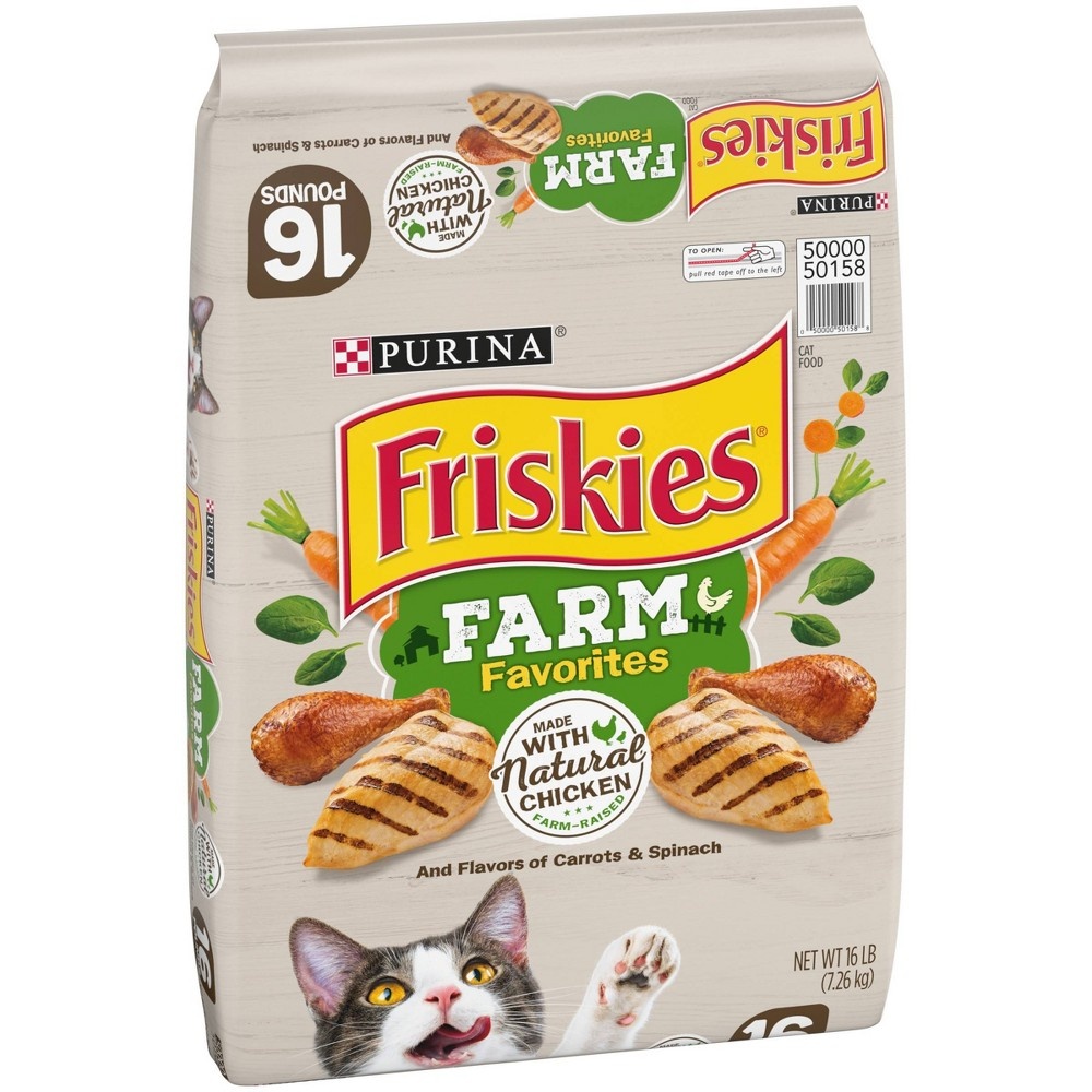 slide 4 of 5, Purina Friskies Farm Favorites with Natural Chicken & Flavors of Carrots&Spinach Adult Complete & Balanced Dry Cat Food - 16.25lbs, 16 lb