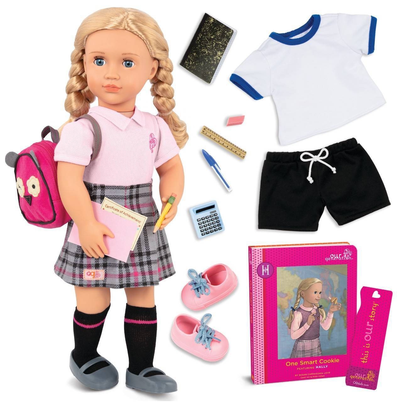slide 1 of 4, Our Generation Hally with Storybook & Accessories 18" Posable School Doll, 1 ct