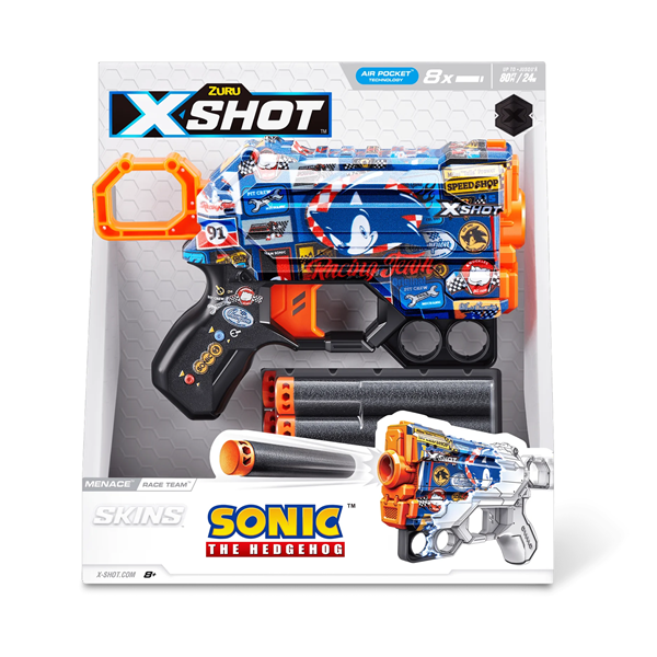 slide 1 of 1, X-Shot Skins Menace Blaster - Race Team Sonic Skin (8 Darts), 1 ct