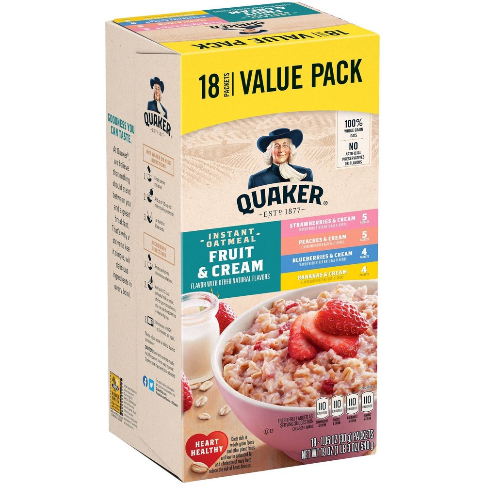 slide 2 of 6, Quaker Fruit & Cream Instant Oatmeal Variety - 18ct, 18 ct