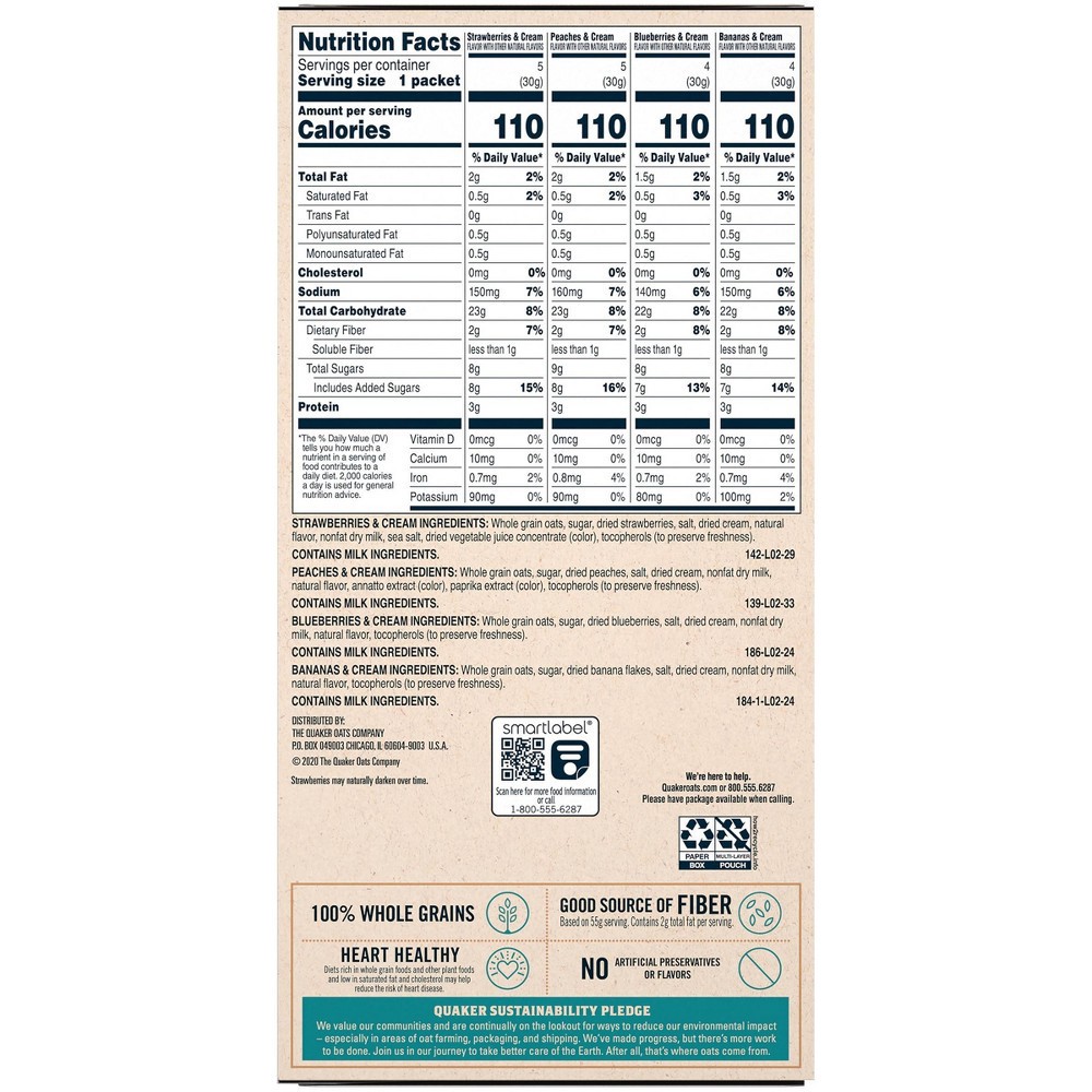 slide 3 of 6, Quaker Fruit & Cream Instant Oatmeal Variety - 18ct, 18 ct