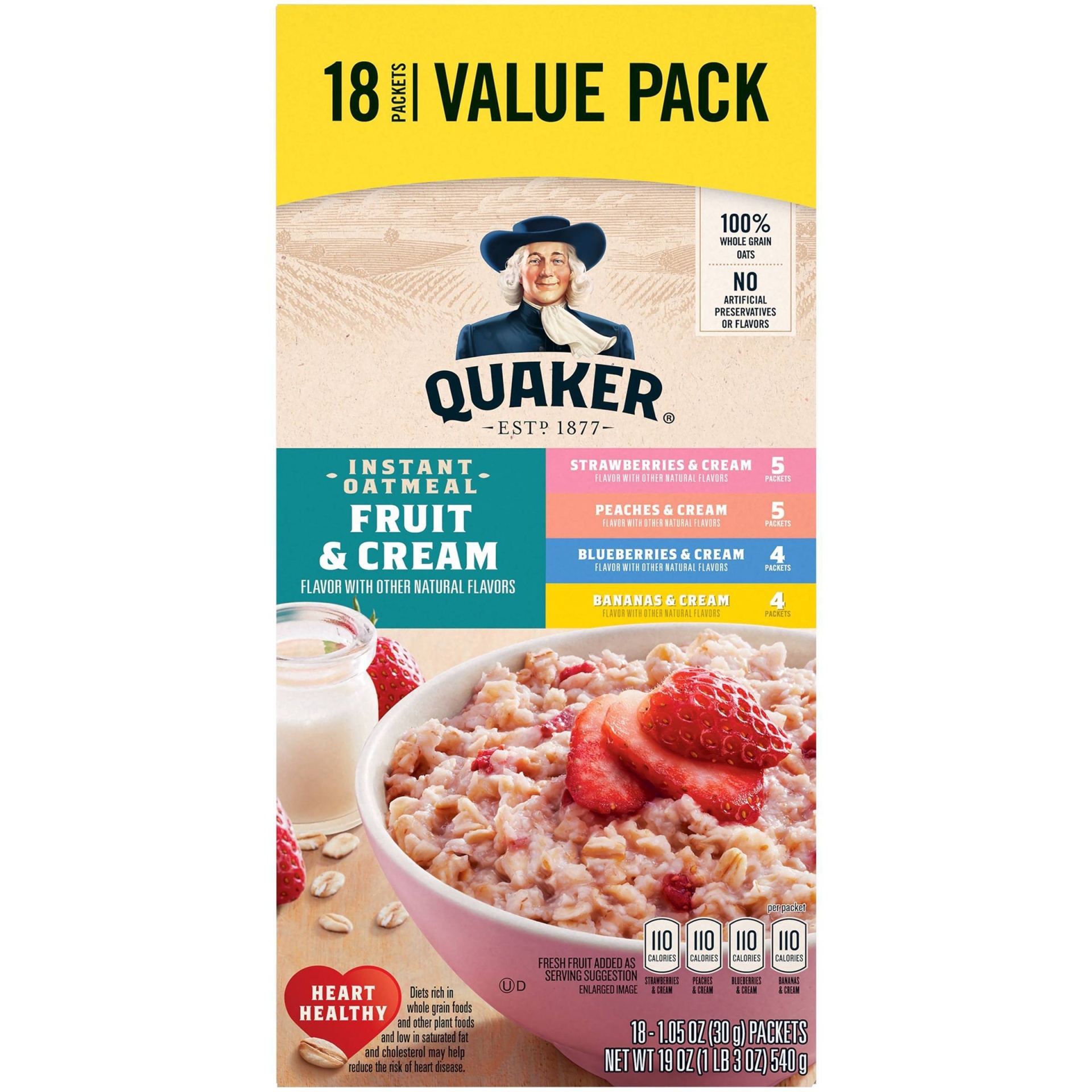 slide 1 of 6, Quaker Fruit & Cream Instant Oatmeal Variety - 18ct, 18 ct