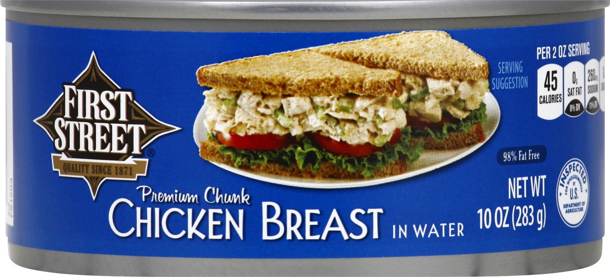 slide 3 of 6, First Street Premium Chunk Chicken Breast - 10 oz, 10 oz