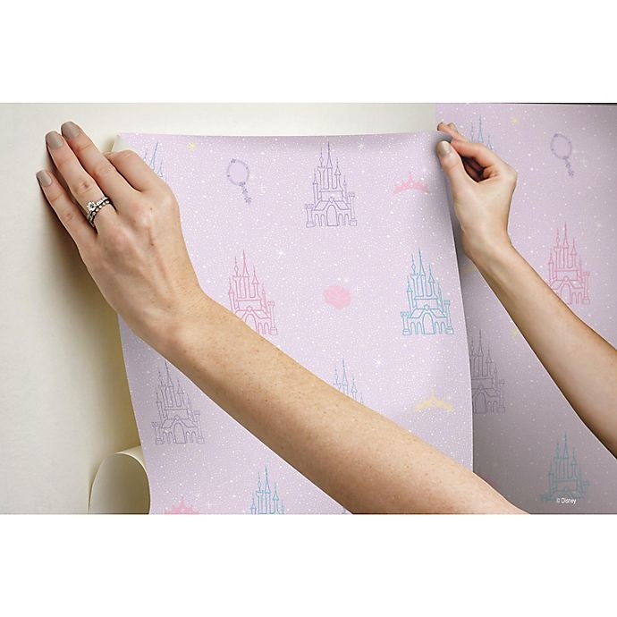 slide 3 of 5, RoomMates Disney Princess Castle Peel & Stick Wallpaper - Purple/Pink, 1 ct